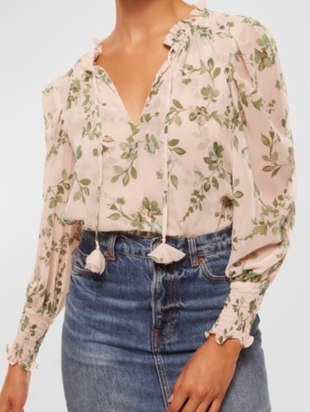 MISA LOS ANGELES Siena White Sage Semi-Sheer Ruffle Top Botanical S - Picture 13 of 15